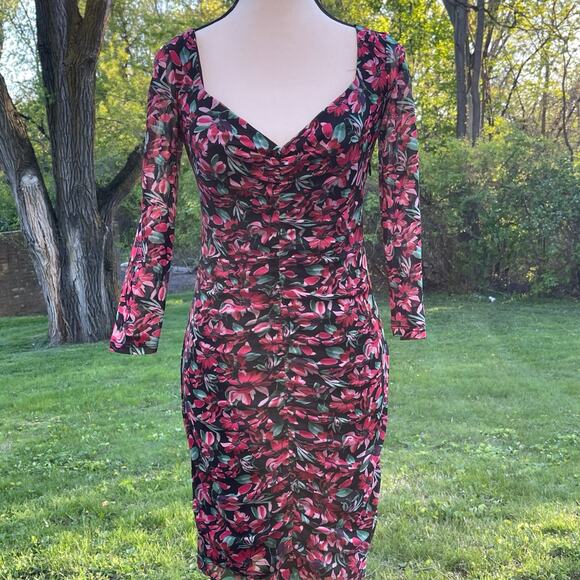 Y2K Cottagecor prairie Sheer Floral Ruched Bodycon Cutout Back GUESS Dress small - Picture 1 of 12